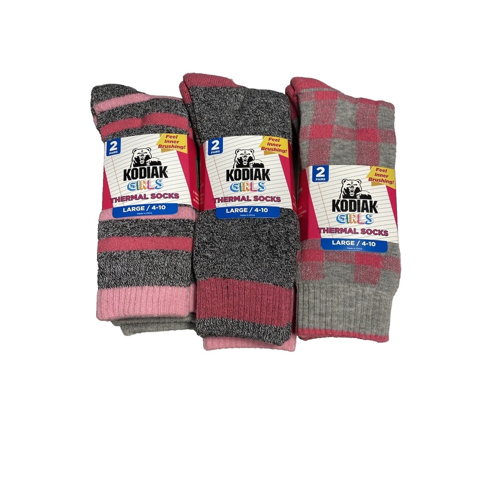 kodiak girls thermal creek‎ socks 6 pairs 3 packs size large 4 - 10